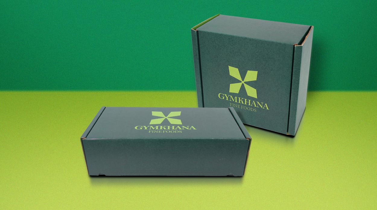 Bespoke food delivery boxes for Gymkhana Fine Foods